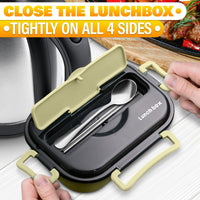 Stainless Steel Bento Lunch Box with Dual Compartments & Utensils – Microwave & Dishwasher Safe for Adults (Green)