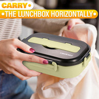 Stainless Steel Bento Lunch Box with Dual Compartments & Utensils – Microwave & Dishwasher Safe for Adults (Green)