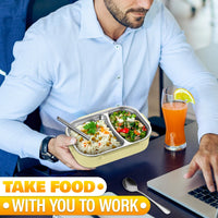 Stainless Steel Bento Lunch Box with Dual Compartments & Utensils – Microwave & Dishwasher Safe for Adults (Green)