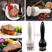 Meat Tenderizer Set with Stainless Steel Needles – 2-Piece Kitchen Tool for Marinating & Cooking Beef, Chicken, Pork, Fish (Black & White)