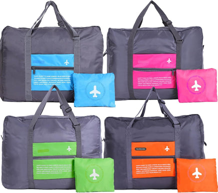 4-Pack Foldable Travel Duffel Bag Set – Compact Carry-On Luggage in Pink, Blue, Green & Orange | Perfect for Family Trips, Gifts & Organized Travel