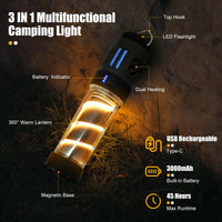Rechargeable 3-in-1 Camping Light with Mosquito Repellent & Dual Heating – Bright Flashlight, Warm Lantern, Type-C Charging (Army Green)