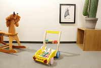 Wooden Baby Walker with Hammer-Action Xylophone – Push-Activated Musical Learning Toy for 6–18 Months (Yellow)