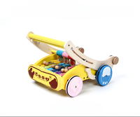 Wooden Baby Walker with Hammer-Action Xylophone – Push-Activated Musical Learning Toy for 6–18 Months (Yellow)