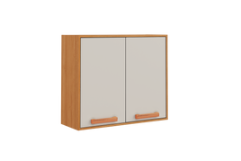 Flat Pack DIY Wooden Kitchen Wall Cabinet with 2 Doors + 2 Shelves in White/ Graphite and Cinnamon Finish - Napoles