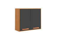 Flat Pack DIY Wooden Kitchen Wall Cabinet with 2 Doors + 2 Shelves in White/ Graphite and Cinnamon Finish - Napoles