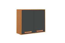 Flat Pack DIY Wooden Kitchen Wall Cabinet with 2 Doors + 2 Shelves in Graphite and Cinnamon Finish - Napoles