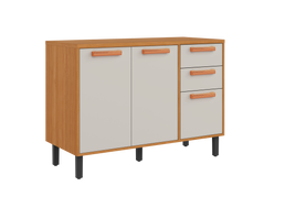 Base Kitchen Wooden Cabinet/Cupboard with 3 Doors + 2 Drawers in Cinnamon Finish - Napoles White/ Graphite Flat Pack DIY