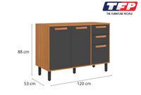 Base Kitchen Wooden Cabinet/Cupboard with 3 Doors + 2 Drawers in Cinnamon Finish - Napoles White/ Graphite Flat Pack DIY