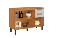 Base Kitchen Wooden Cabinet/Cupboard with 3 Doors + 2 Drawers in Cinnamon Finish - Napoles White/ Graphite Flat Pack DIY