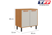 Base Kitchen Wooden Cabinet/Cupboard with 2 Doors in Cinnamon Finish - Napoles White/ Graphite Flat Pack DIY