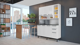 Free Standing White Flat Pack DIY Steel Kitchen Cupboard/Pantry with 8 Doors + 2 Drawers - Florenca