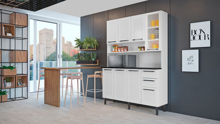 Free Standing White Flat Pack DIY Steel Kitchen Cupboard/Pantry with 8 Doors + 2 Drawers - Florenca