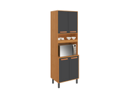 Flat Pack DIY Wooden Kitchen Cupboard/Pantry with 4 Doors + 6 Shelves in White/ Graphite and Cinnamon Finish - Napoles