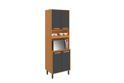 Flat Pack DIY Wooden Kitchen Cupboard/Pantry with 4 Doors + 6 Shelves in White/ Graphite and Cinnamon Finish - Napoles