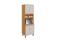 Flat Pack DIY Wooden Kitchen Cupboard/Pantry with 4 Doors + 6 Shelves in White/ Graphite and Cinnamon Finish - Napoles