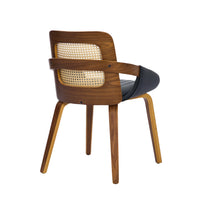 Set of 2 Rattan Back Dining Chairs, Black Faux Leather