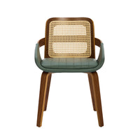 Set of 2 Rattan Back Dining Chairs, Green Faux Leather