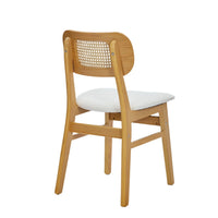 Rattan Back Dining Chairs Set of 2, White Faux Leather