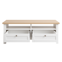 Noosa Coffee Table White Oak 2 Shelf and 2 Drawers