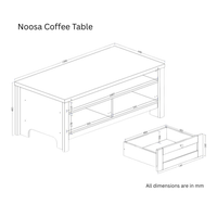 Noosa Coffee Table White Oak 2 Shelf and 2 Drawers