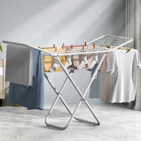 Upgrade Double Wing Floor Folding Drying Rack For Clothes Quilt Towel-White