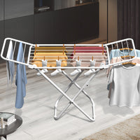 Upgrade Double Wing Floor Folding Drying Rack For Clothes Quilt Towel-White