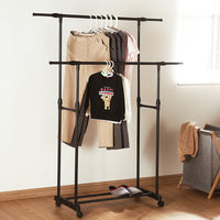 Double-rod Adjustable Clothes Rack with Pulley-Back
