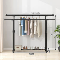 Double-rod Adjustable Clothes Rack with Pulley-Back