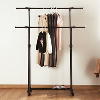 Double-rod Adjustable Clothes Rack with Pulley-Back