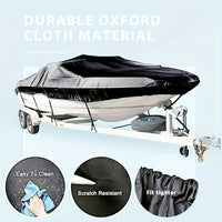 Trailerable Boat Cover – Heavy Duty Waterproof Tarp with Storage Bag, Designed for V-Hull, Fish & Ski, Runabout, Bass & Fishing Boats,11-13FTBlack