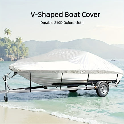 Trailerable Boat Cover – Heavy Duty Waterproof Tarp with Storage Bag, Designed for V-Hull, Fish & Ski, Runabout, Bass & Fishing Boats,11-13FTSilver