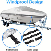 Trailerable Boat Cover – Heavy Duty Waterproof Tarp with Storage Bag, Designed for V-Hull, Fish & Ski, Runabout, Bass & Fishing Boats,17-19FTSilver