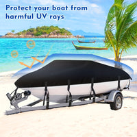 Trailerable Boat Cover – Heavy Duty Waterproof Tarp with Storage Bag, Designed for V-Hull, Fish & Ski, Runabout, Bass & Fishing Boats,17-20FTBlack