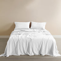 Royal Comfort Flax Linen Blend Sheet Set Bedding Luxury Breathable Ultra Soft - King - White