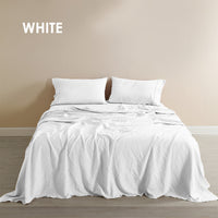 Royal Comfort Flax Linen Blend Sheet Set Bedding Luxury Breathable Ultra Soft - King - White