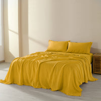 Royal Comfort Flax Linen Blend Sheet Set Bedding Luxury Breathable Ultra Soft - King - Mustard Gold