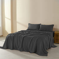 Royal Comfort Flax Linen Blend Sheet Set Bedding Luxury Breathable Ultra Soft - King - Charcoal