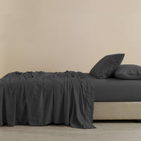 Royal Comfort Flax Linen Blend Sheet Set Bedding Luxury Breathable Ultra Soft - King - Charcoal