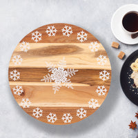 Bread and Butter 18 Inch Print Wooden Lazy Susan Tray - White Snowflake