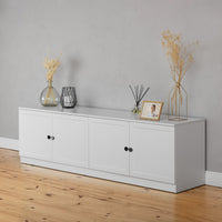 BUCHAREST TV UNIT- WHITE - HAMPTONS - ROUND BLACK