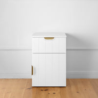 PORTO BEDSIDE TABLE - WHITE - VJ PANEL - PULL BRASS