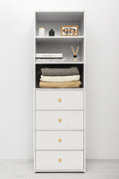 GENEVA 3 SHELF 4 DRAWER BUILT IN WARDROBE - WHITE - VJ PANEL - ROUND BRASS