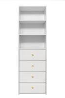 GENEVA 3 SHELF 4 DRAWER BUILT IN WARDROBE - WHITE - VJ PANEL - ROUND BRASS