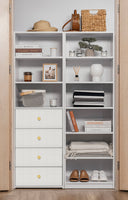 GENEVA 3 SHELF 4 DRAWER BUILT IN WARDROBE - WHITE - VJ PANEL - ROUND BRASS