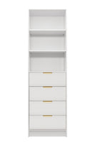 MALMO 3 SHELF 4 DRAWER WALK IN WARDROBE  - WHITE - FLUTED - PULL BRASS