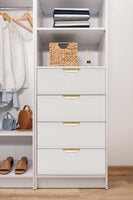 MALMO 3 SHELF 4 DRAWER WALK IN WARDROBE  - WHITE - FLUTED - PULL BRASS