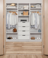 MALMO 3 SHELF 4 DRAWER WALK IN WARDROBE  - WHITE - HAMPTONS - PULL BLACK