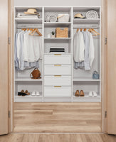 MALMO 3 SHELF 4 DRAWER WALK IN WARDROBE  - WHITE - HAMPTONS - PULL BRASS