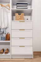 MALMO 3 SHELF 4 DRAWER WALK IN WARDROBE  - WHITE - HAMPTONS - PULL BRASS